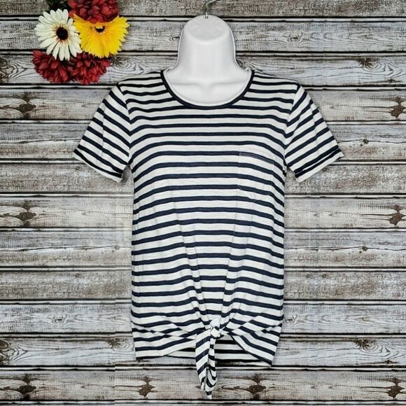 J. Crew | Navy & White Striped Tie Waist Pocket T-shirt | XXS - Picture 3 of 8